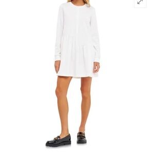 ENGLISH FACTORY Ruffle Hem Long Sleeve Knit Dress - White